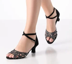 Dansebutikken Anna Kern sort dansesko med sten og 5 cm hæl - Clemence>Dame Brudesko | Salsasko Damer