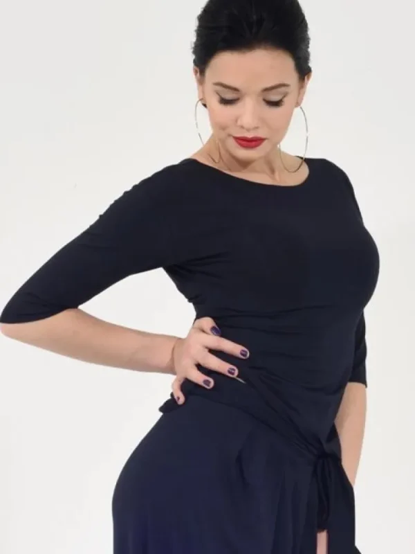 Dansebutikken Sort bluse med bådhals og 3/4 lange ærmer>Dame Danseoverdele Damer