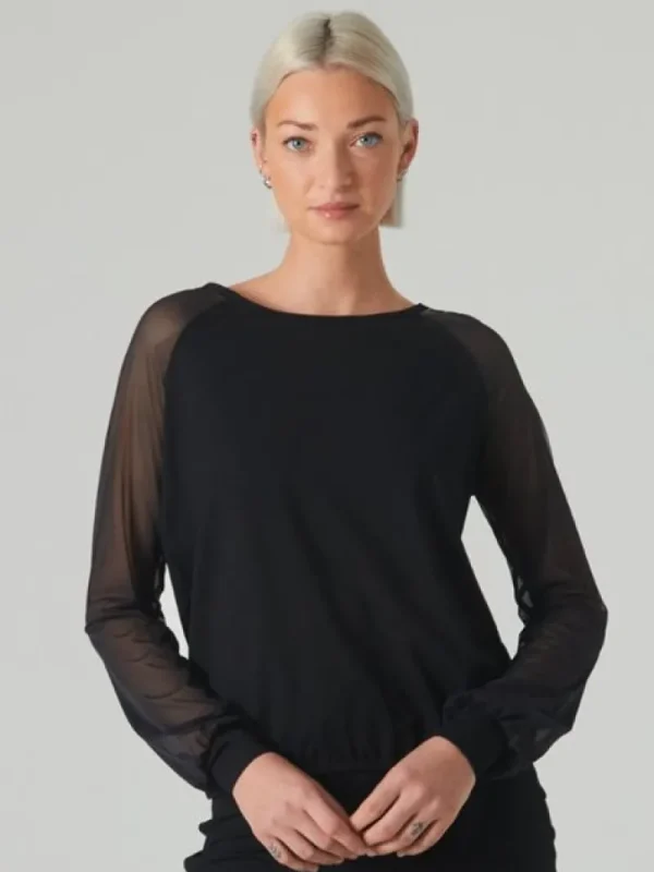 Dansebutikken Sort danse bluse med lange chiffon ærmer>Dame Danseoverdele Damer