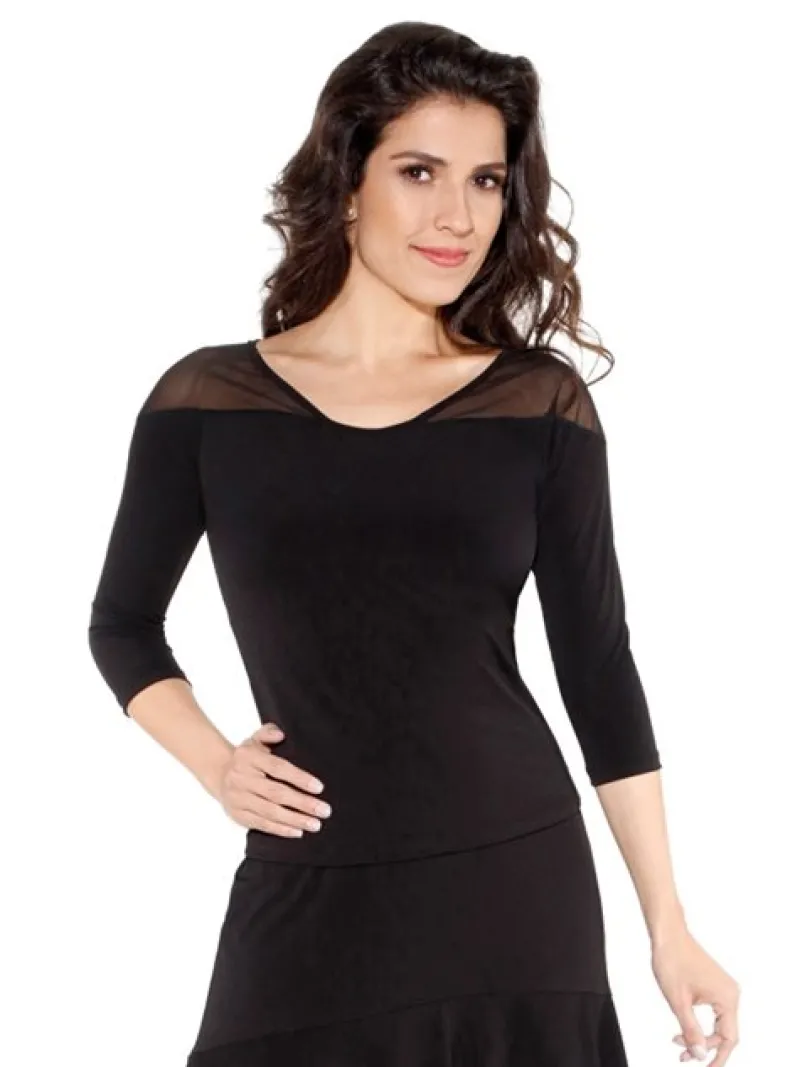 sort_so_danca_bluse_med___0.webp Dansebutikken Sort So Danca bluse med 3/4 ærme og chiffon>Dame Danseoverdele Damer