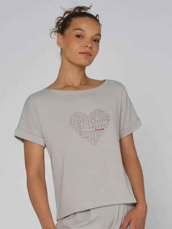 Dansebutikken Tempsdanse lys viscose t-shirt til dans med logo> Pilates Overdele | Yogabluser